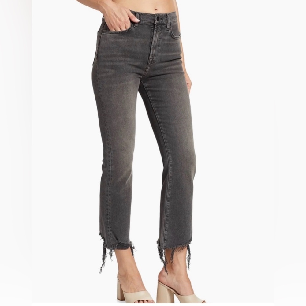 7 For All Mankind High Waist Slim Kick Courage, Distressed Straight Jeans, 32
